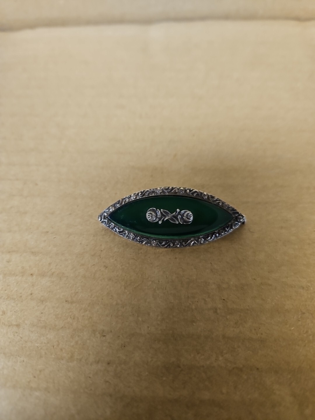 Antique Oval Rose & Green Gem 800 Silver Brooch Pin *SEE PICS*