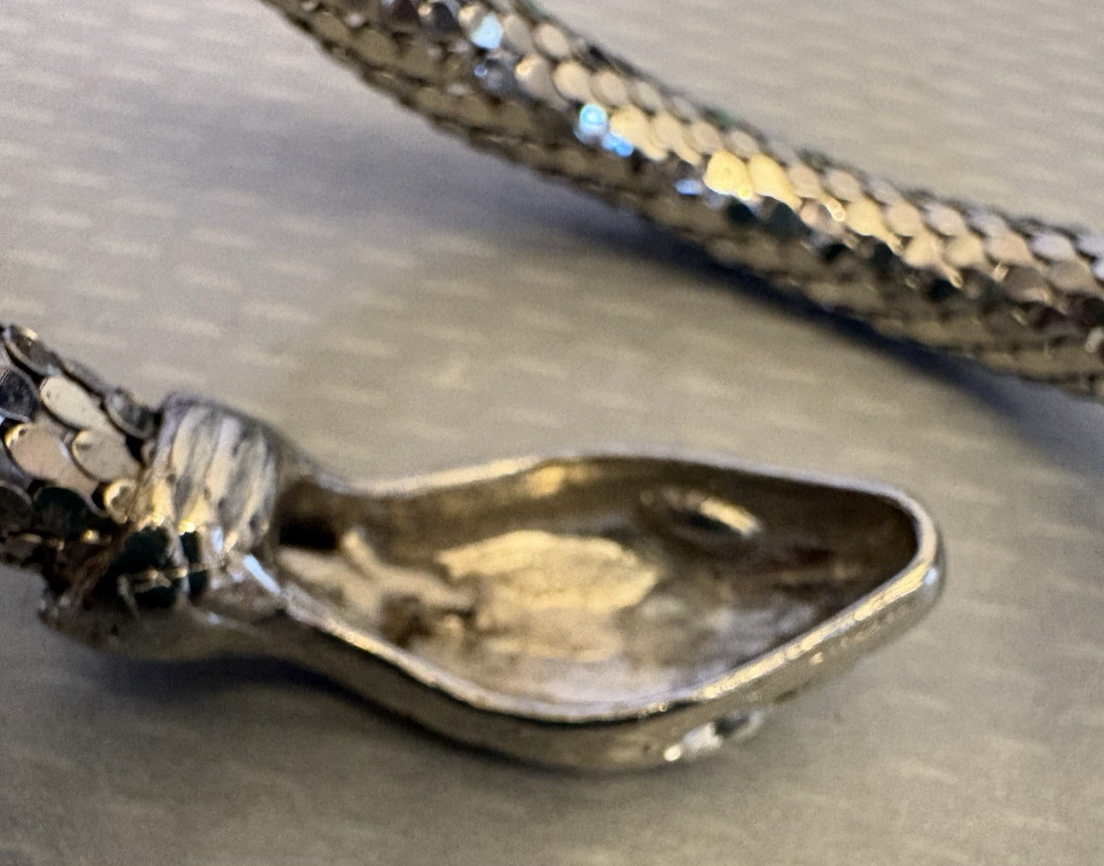 Vintage Silvertone Mesh Snake Wrap Bracelet Crystal Marquise Eyes unsigned