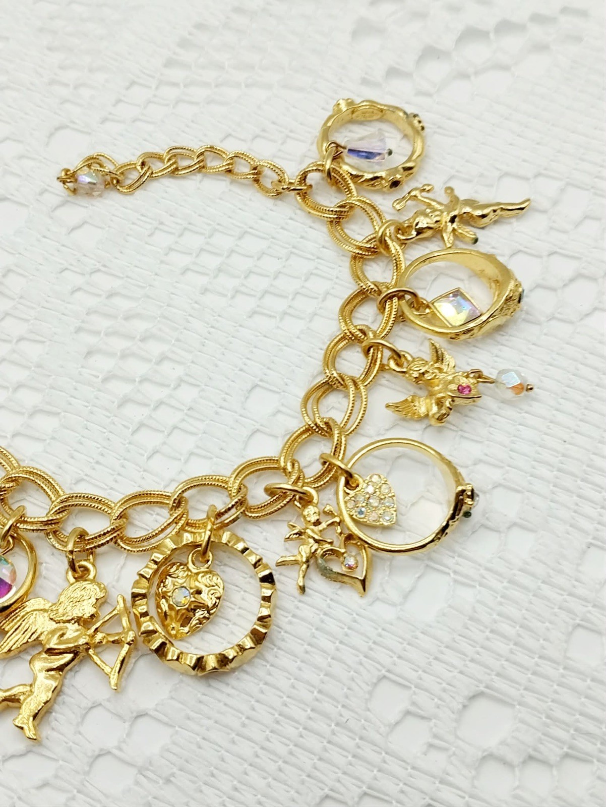 KIRKS FOLLY CHARM ANGEL CHERUB PIXIE RHINESTONE CHARM BRACELET