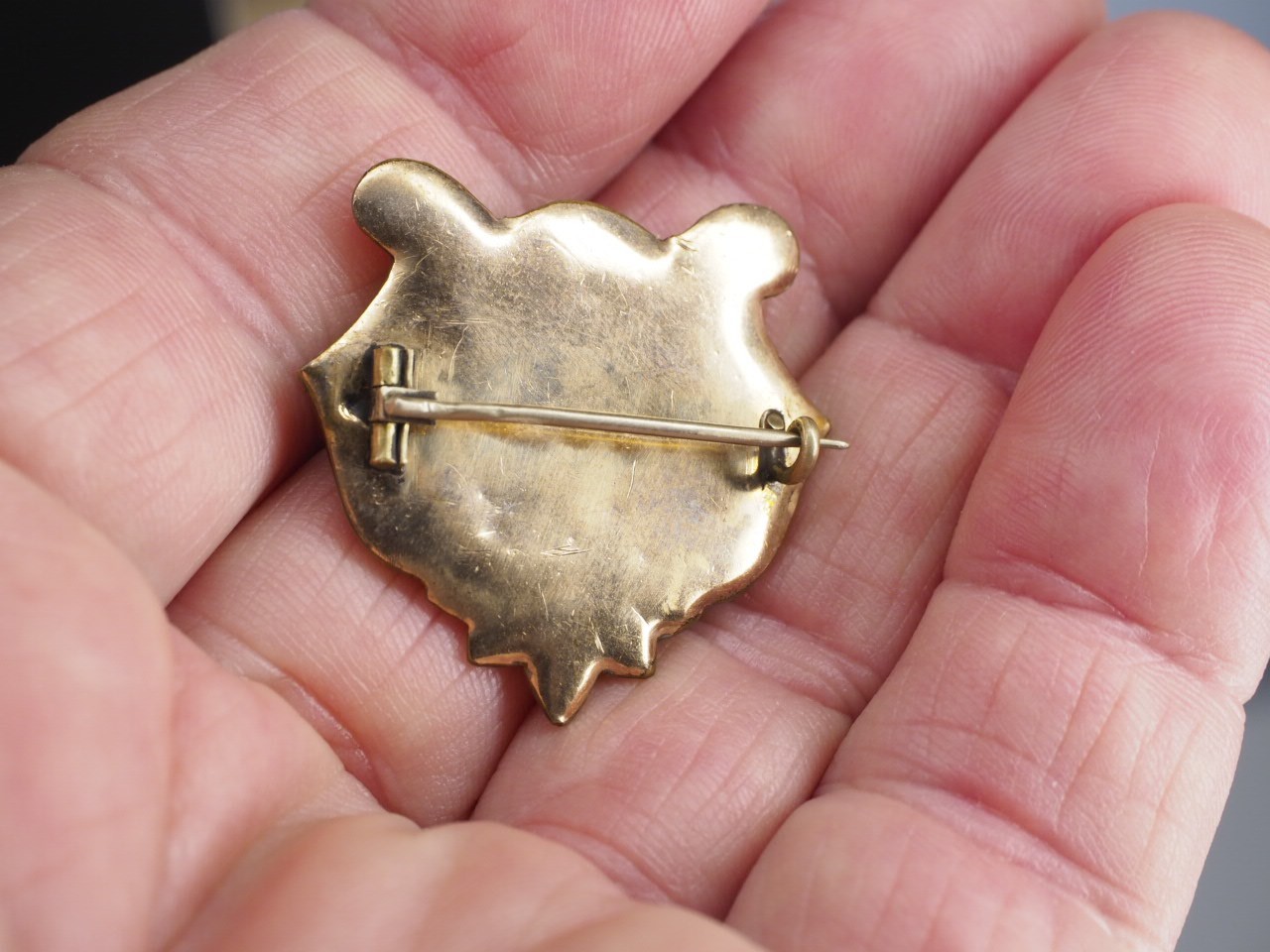 Antique gold brooch blue opaline glass hollow pin tube hinge C-clasp jewelry