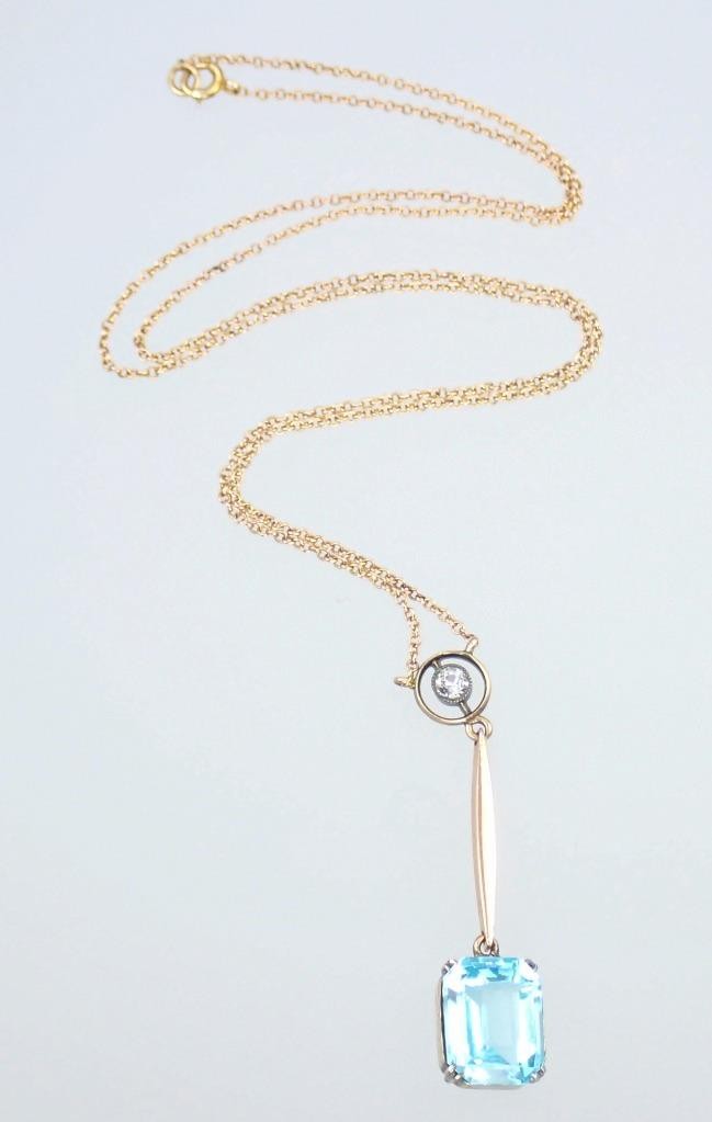 Fab Antique Edwardian Rose Gold Blue Paste White Sapphire Pendant Chain Necklace