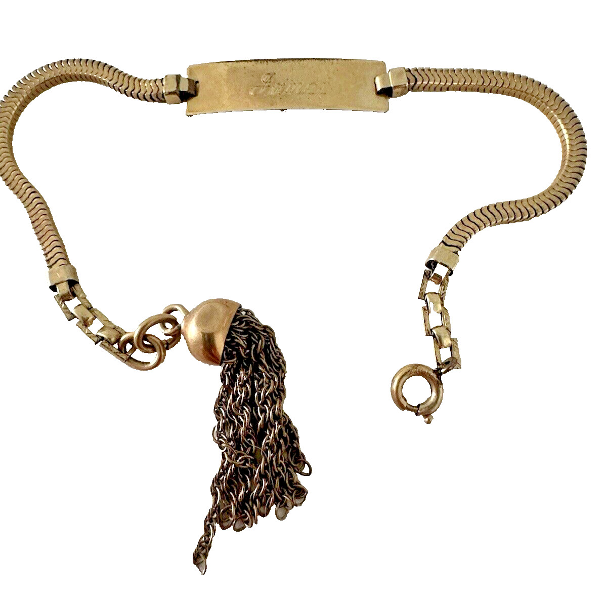 ACo ID Bracelet 1/20th 12k Gold Tassel Engraved JANET Filled 7″ Vintage