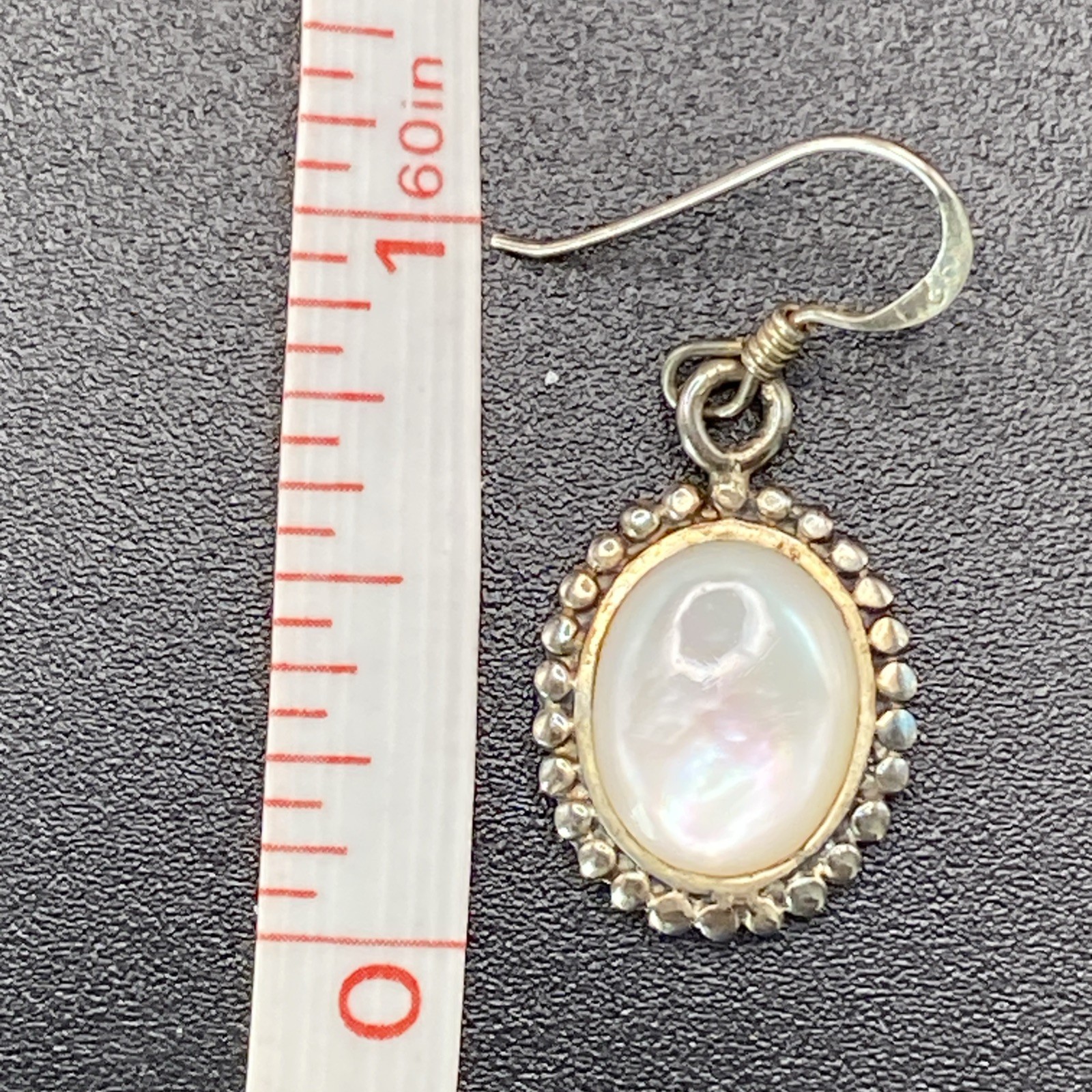 925 Sterling Silver Mother Of Pearl Silver Tone Vintage Earrings Fish Hook