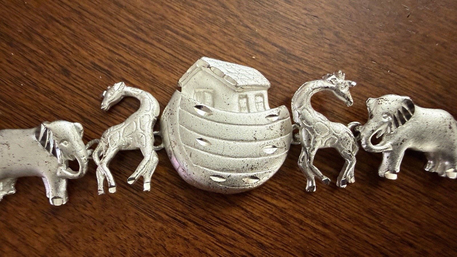 Sterling Silver 925 Noah’s Ark Bracelet 7 Inch 22g Heavy Animal Charm
