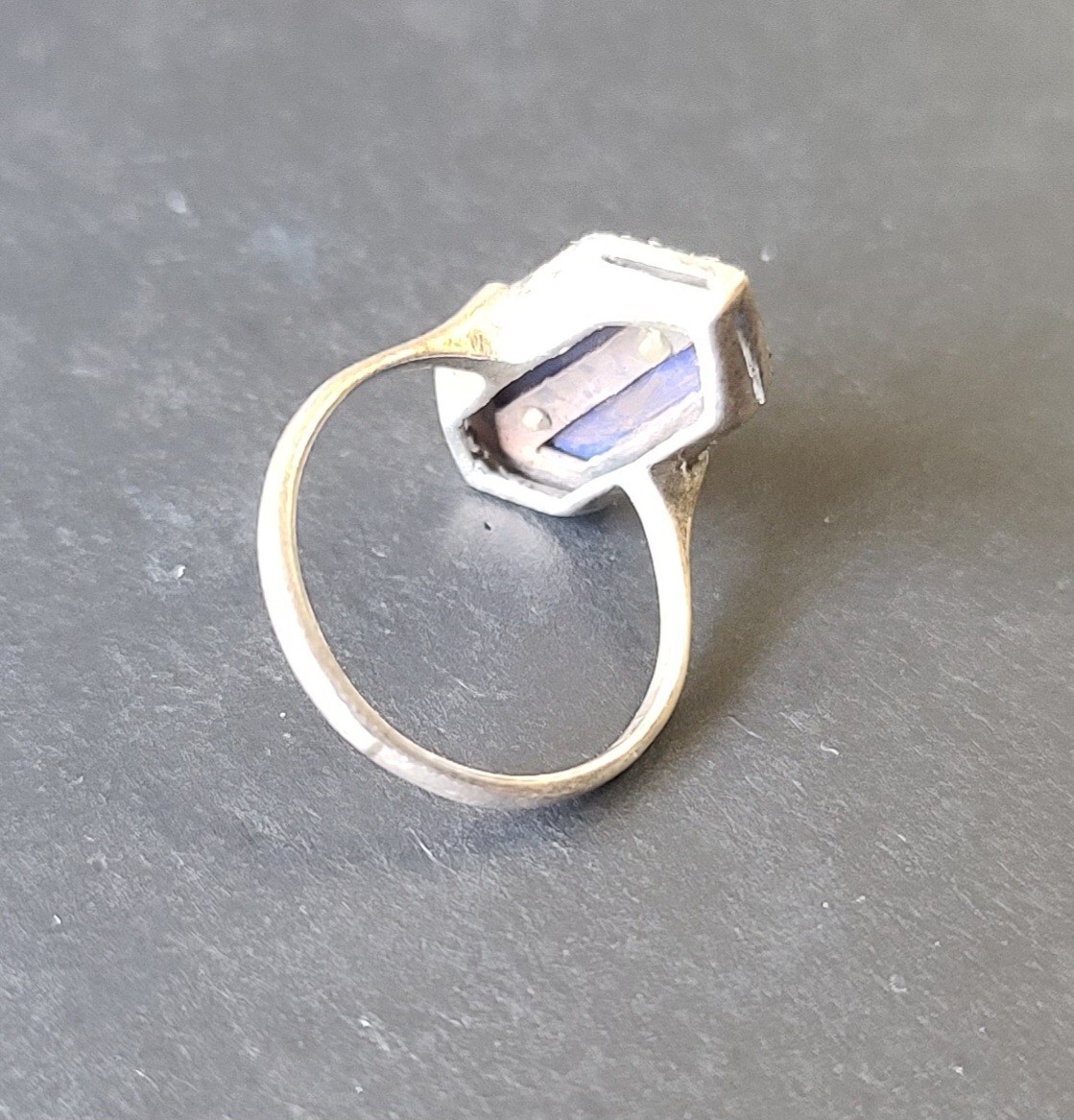 Fancy Antique VTG Art Deco Sterling Silver Lapis Lazuli Marcasite Ring Size 8