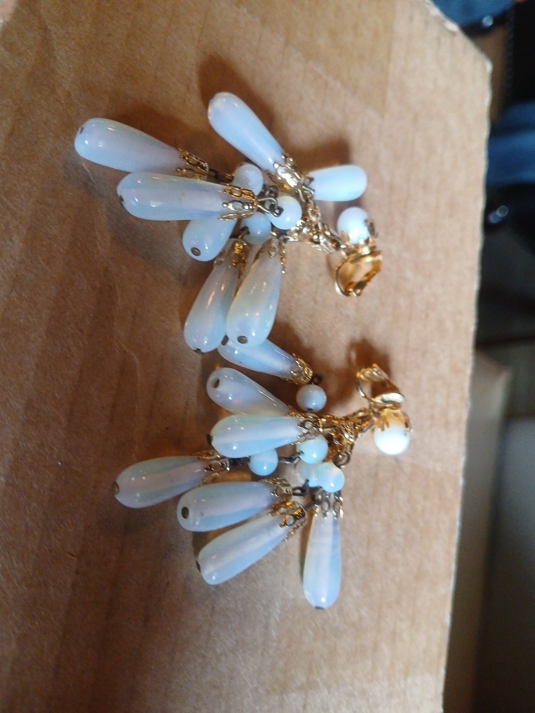 Vintage Opaline Glass Dangle Clip Earrings (R)