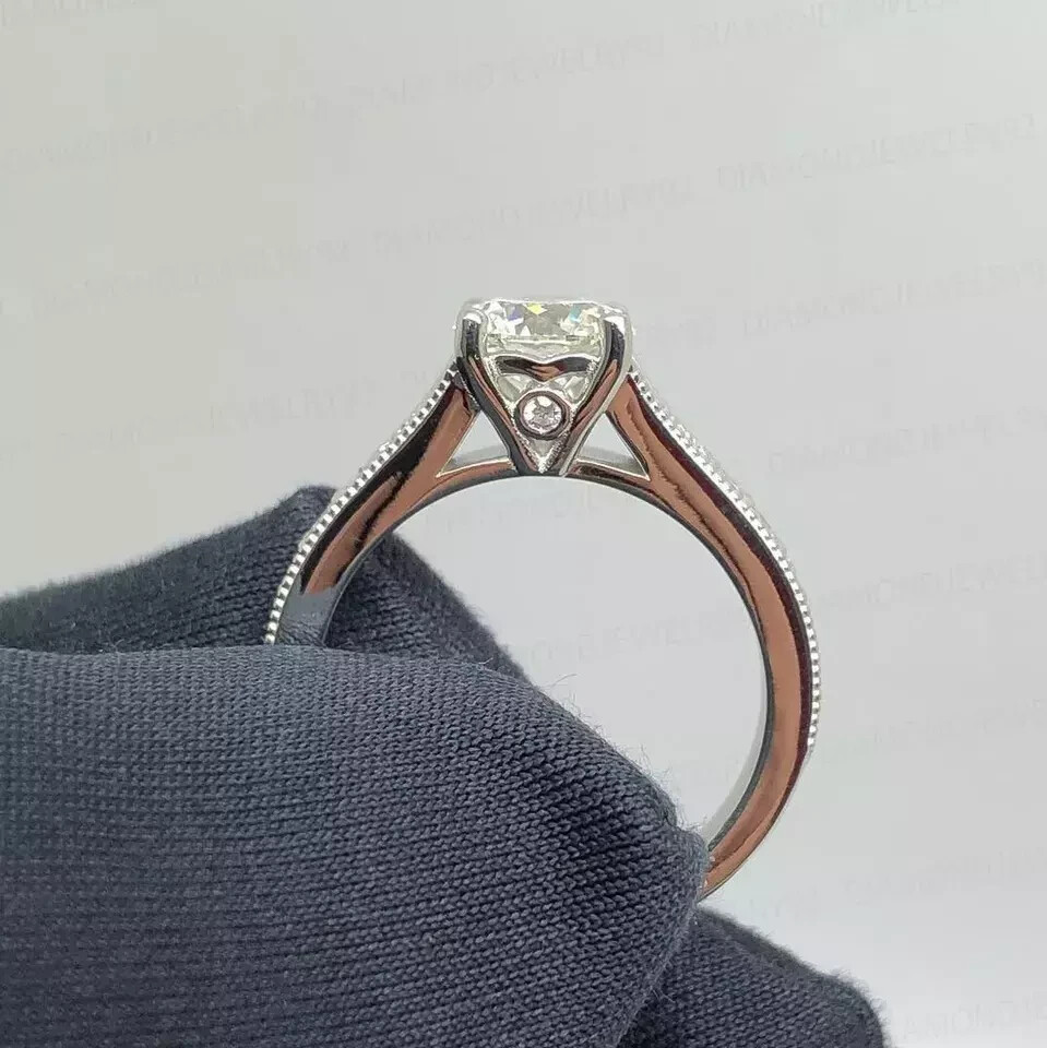 Art Deco Vintage Round Cut Lab Created Diamond 14K White Gold FN Engagement Ring