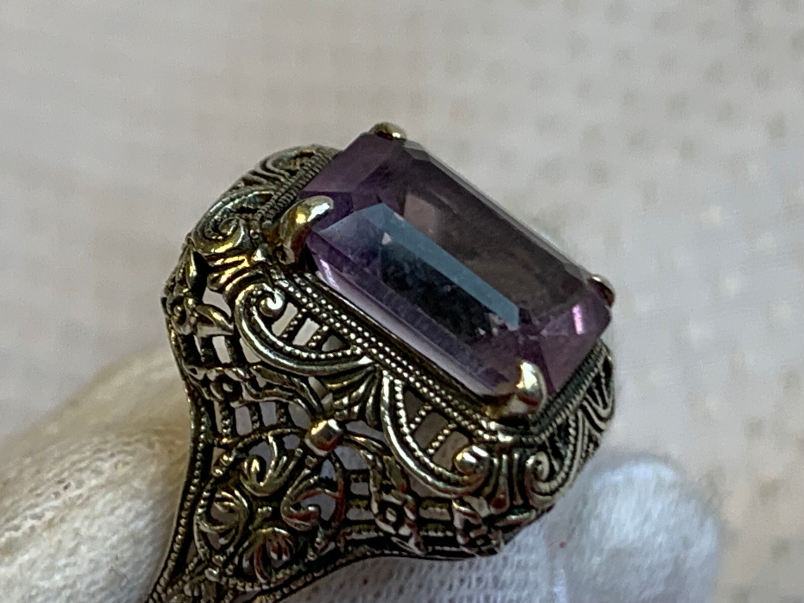 Vtg Sterling Silver Ring 4.6g Fine Jewelry Sz 5.75 Amethyst Color Baguette Stone