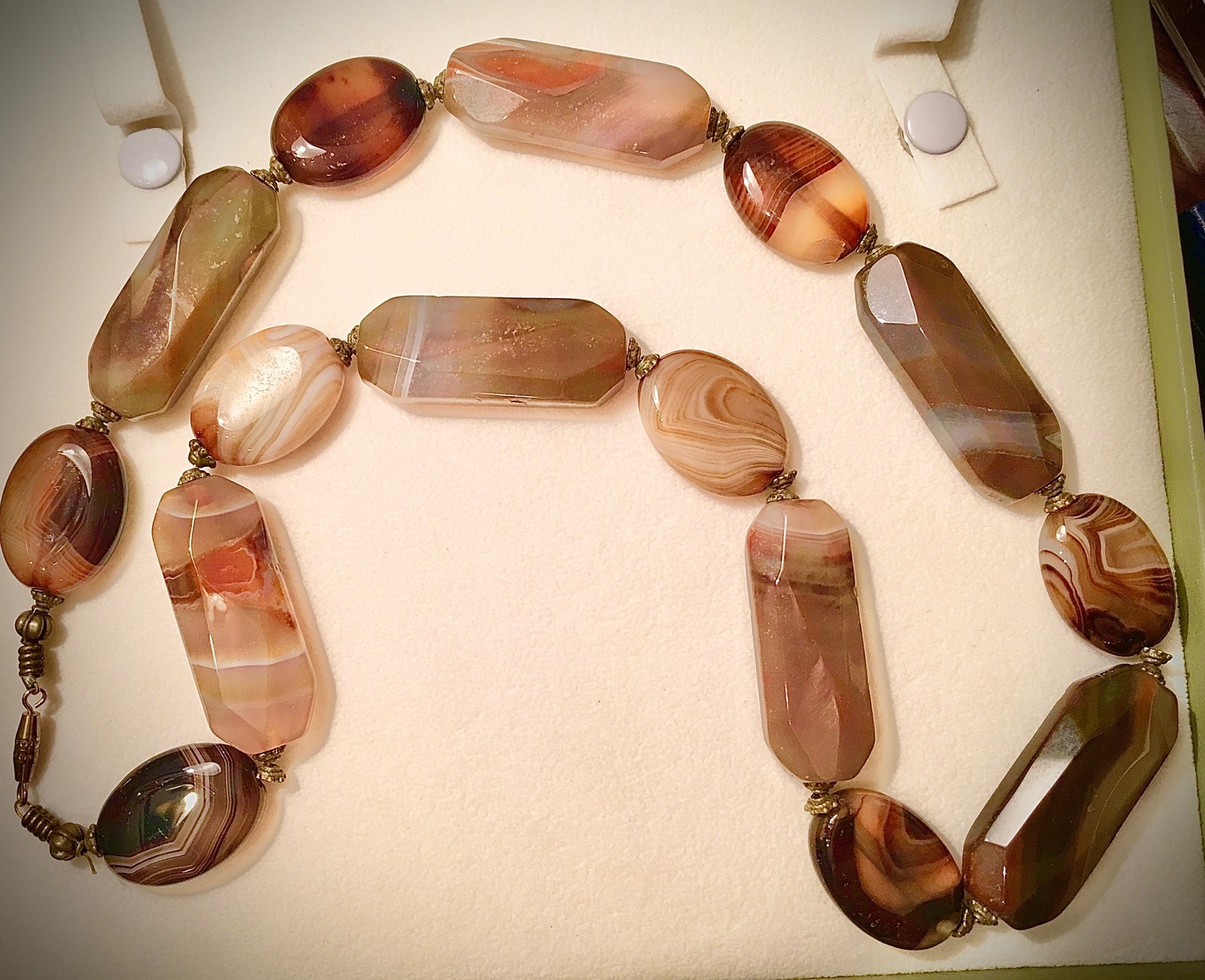 Antique Scottish Banded Agate Necklace Natural Stone Victorian Vtg Antique 22”