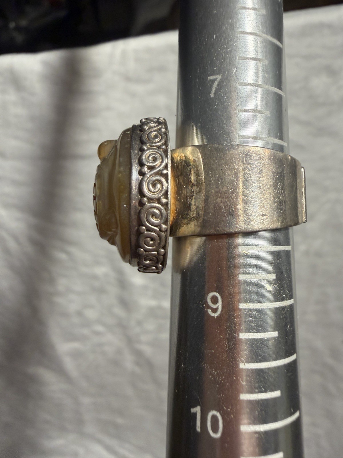 Retired Sajen Amber Agate turtle Carved 8.5 Size Silver 925 Ring
