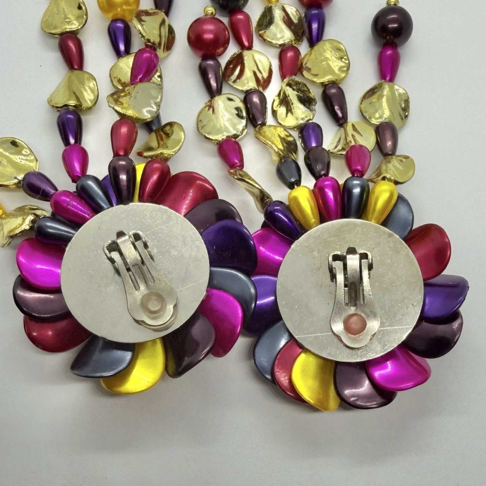 Vtg XL Runway Lucite Multicolor Chandelier Beaded Statement Earrings Clip-on Big