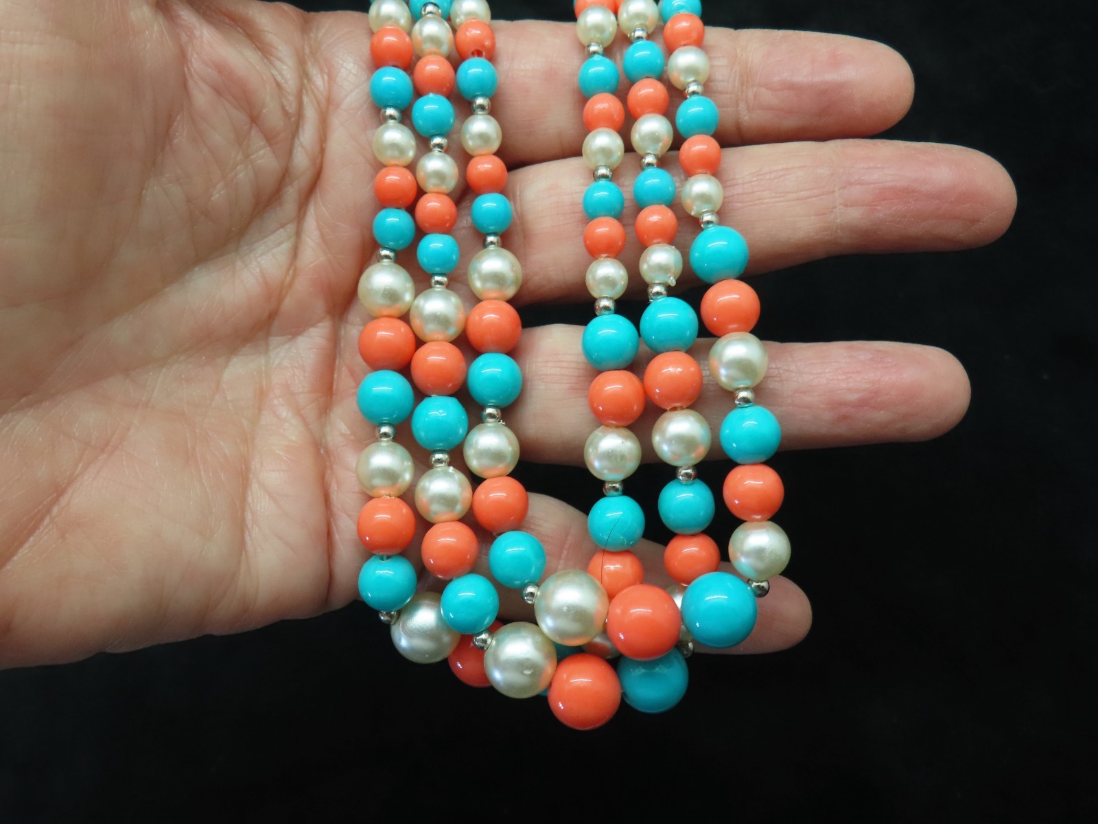 Authentic 1960’s Faux Pearl Faux Turquoise & Faux Coral Bead Necklace