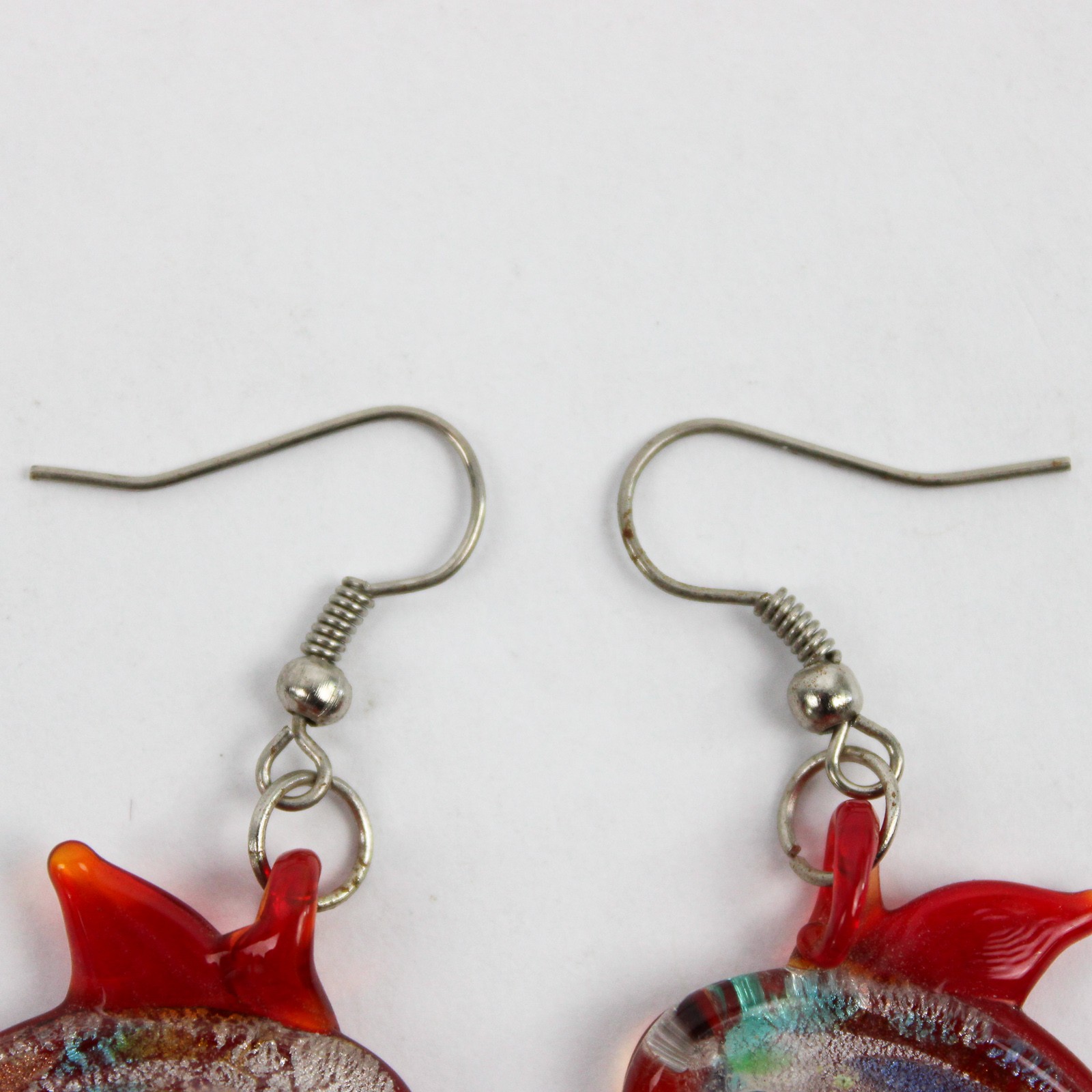 Handblown Glass Orange Dolphin Dangle Drop Earrings 1.5″