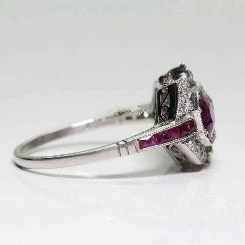 3Ct Vintage Art Deco Style Lab Created Diamond Engagement 14K White Gold FN Ring