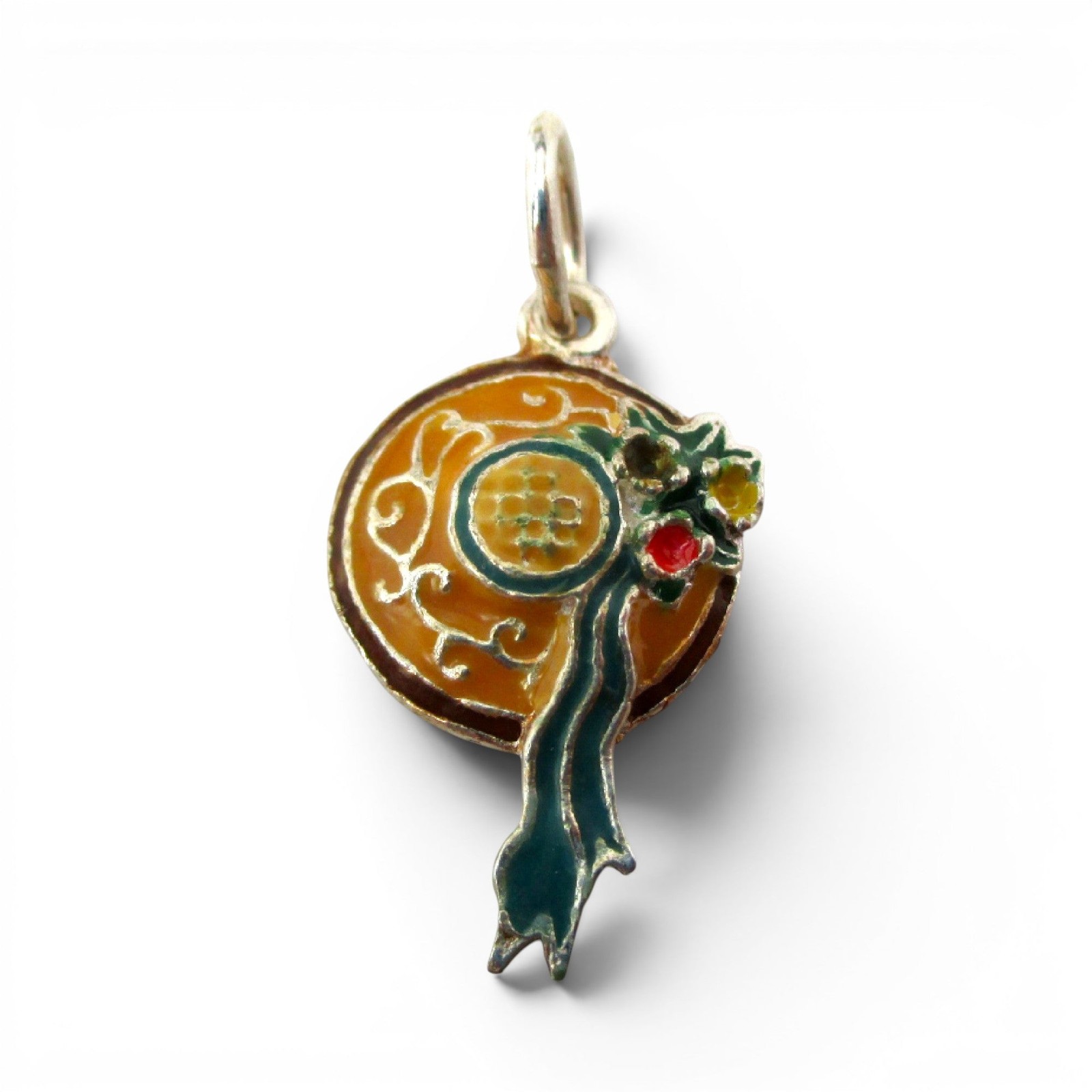 Sterling Silver Enamel Straw Hat Flowers Charm for Bracelet Garden Summer Gift