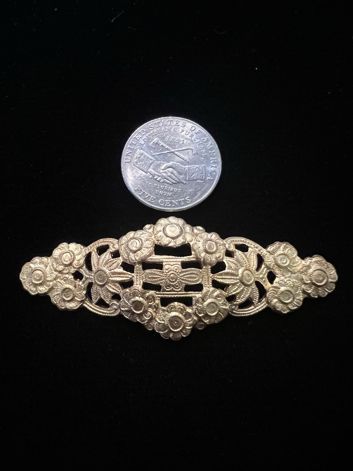 Vintage Floral Brass Stamping for Brooch/Pin/ Barrette Jewelry Making NOS