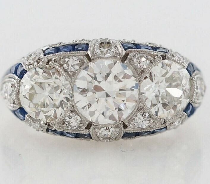 3.56Ct Art Deco Style Lab Created Diamond 3-Stone Wedding 14K White Gold FN Ring