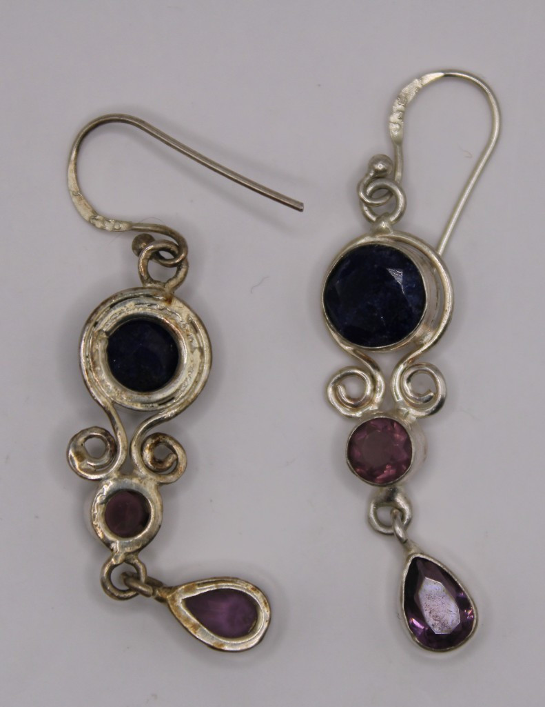 Sterling Silver Sapphire and Amethyst Earrings