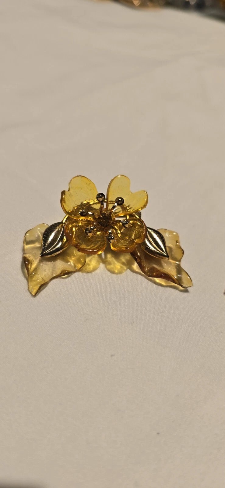 Golden Clear Mid-Century Dogwood Ear Climber Clip On Acetate Earrings#D2021