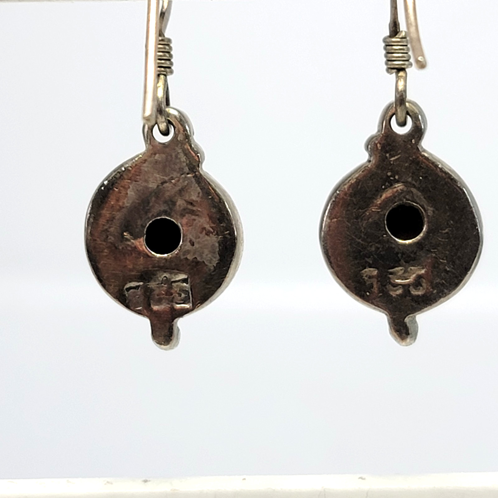 Vintage Gold Hematite Sterling Silver 925 Earrings Two Tone Dangle Drop 1″ Lobe