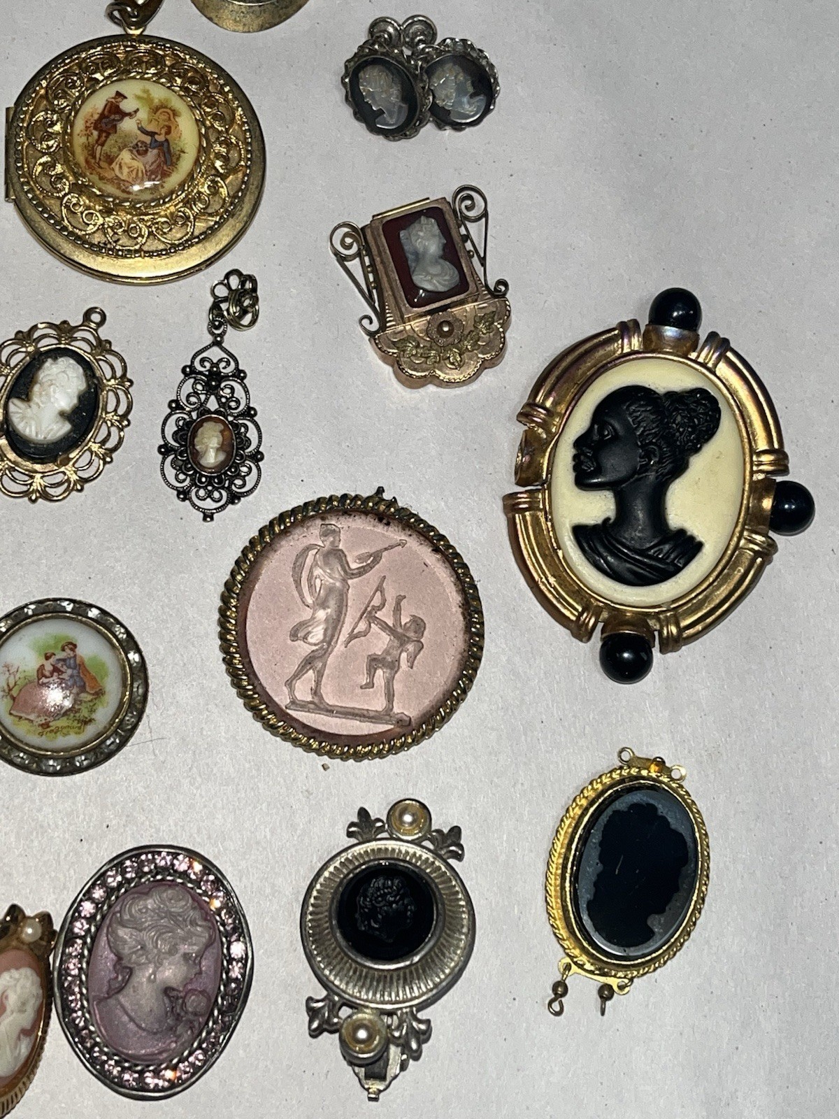 Vintage Cameo Jewelry Lot Wearable & Broken Pieces Sterling Costume Modern
