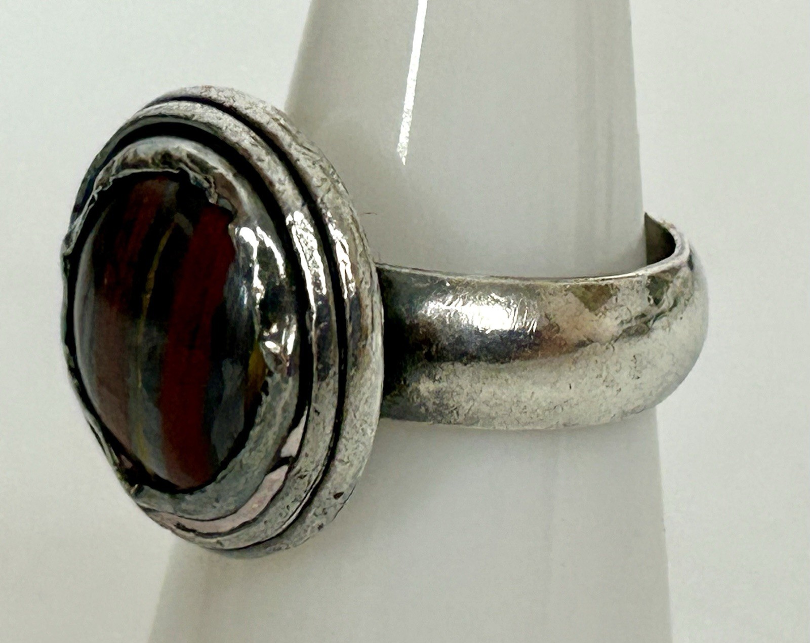 Vintage Sterling Silver Tiger Iron Ring Size 7.5