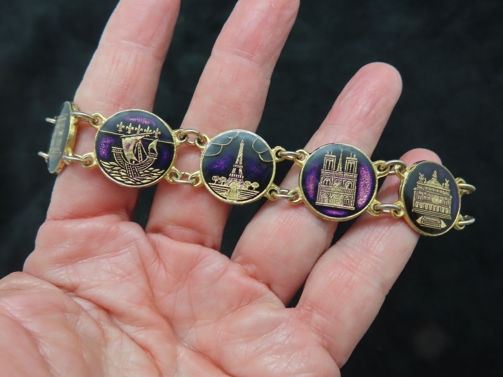 Vintage 1950’s Purple Enamel FRANCE Guilloche Enamel Tourist Jewelry Smaller