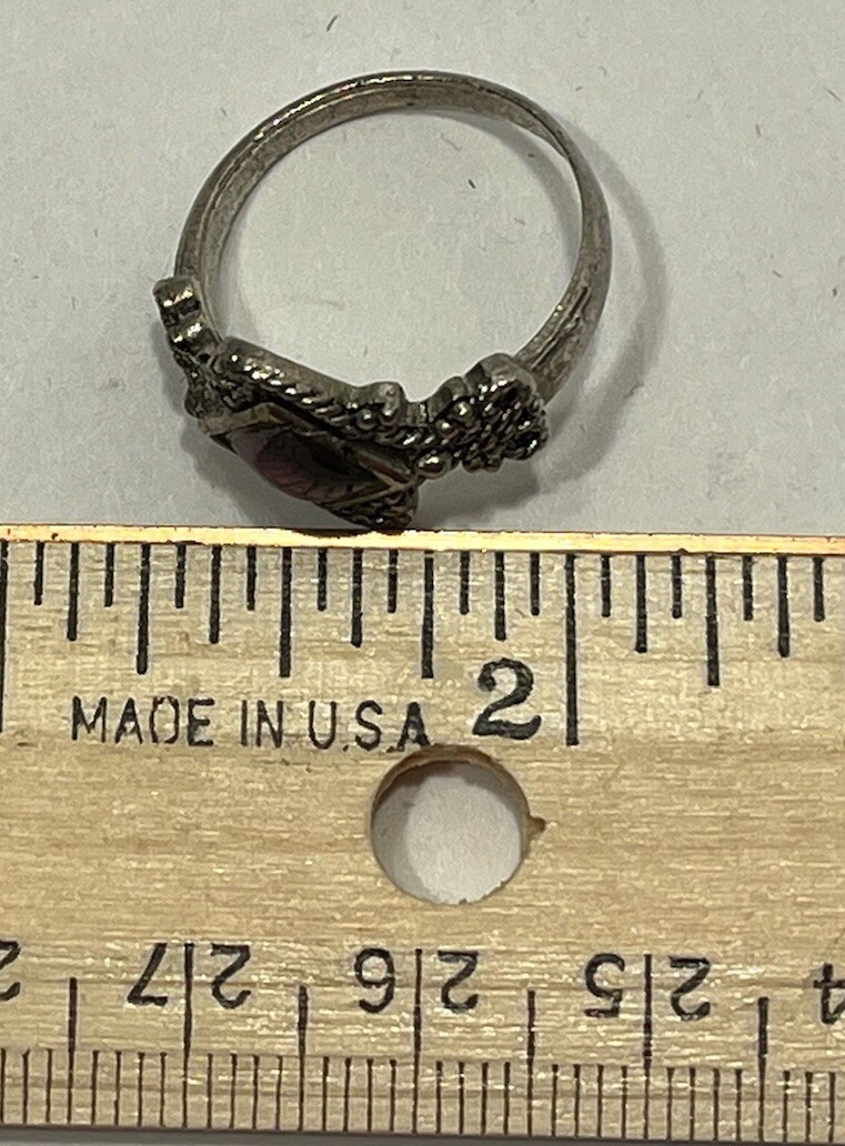 Vintage Silver Tone Ring With Purple Gem Stone Size 6.75 Marked India