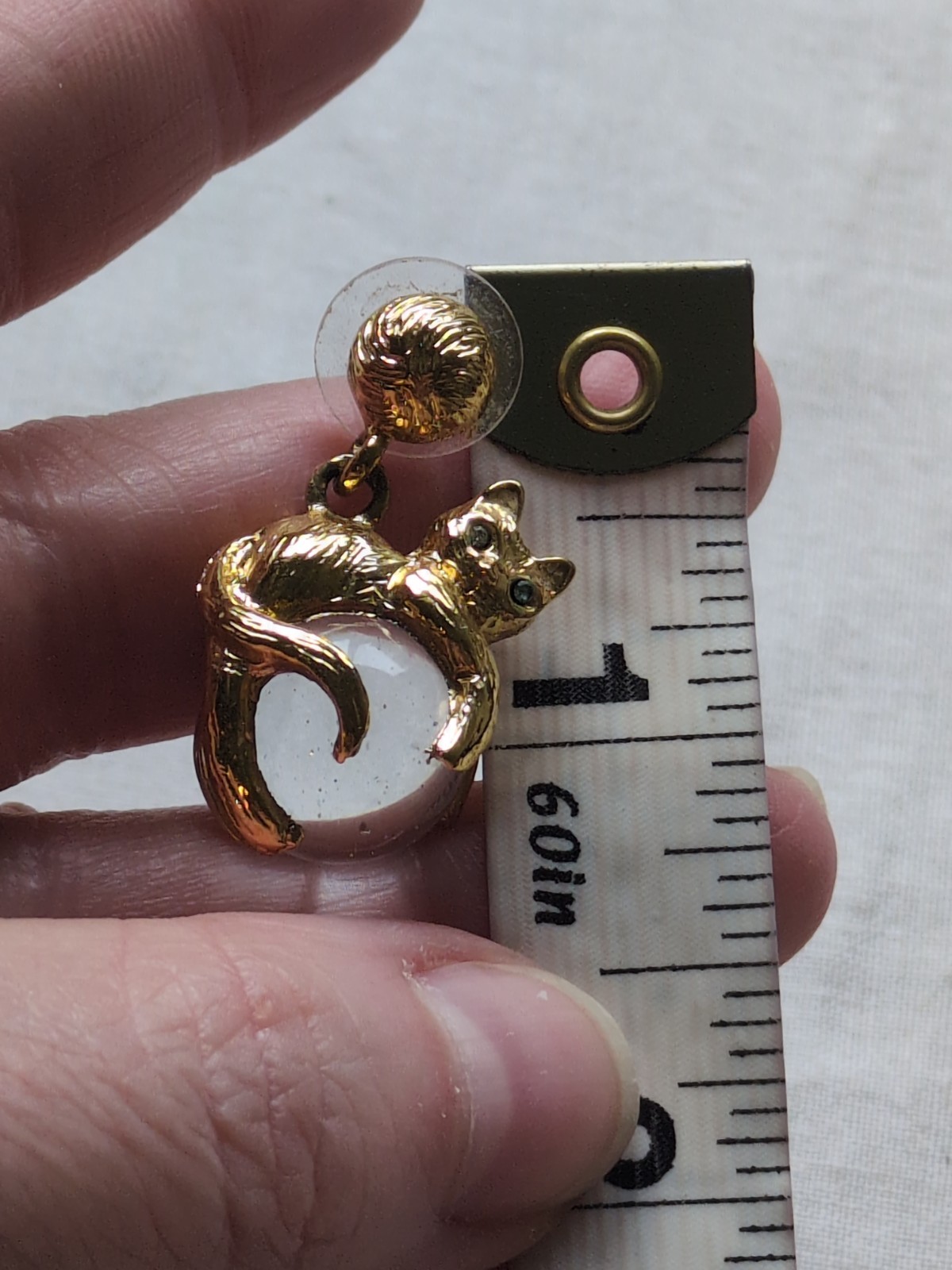 Vintage Cat Pool Of Light Gold Plate Earrings, Crystal Eyes