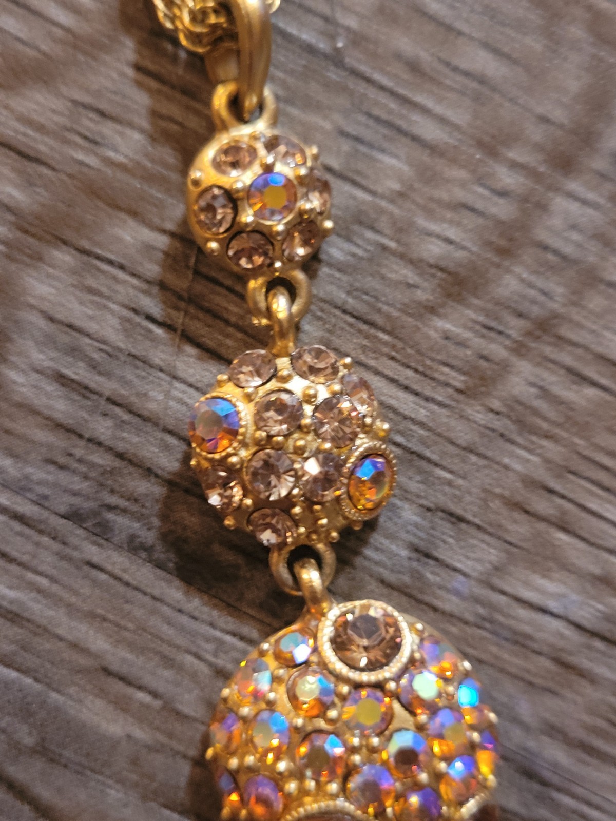 Signed 2028 Gold Tone Crystal Pendant Circles Drop Necklace 20 Inch Chain
