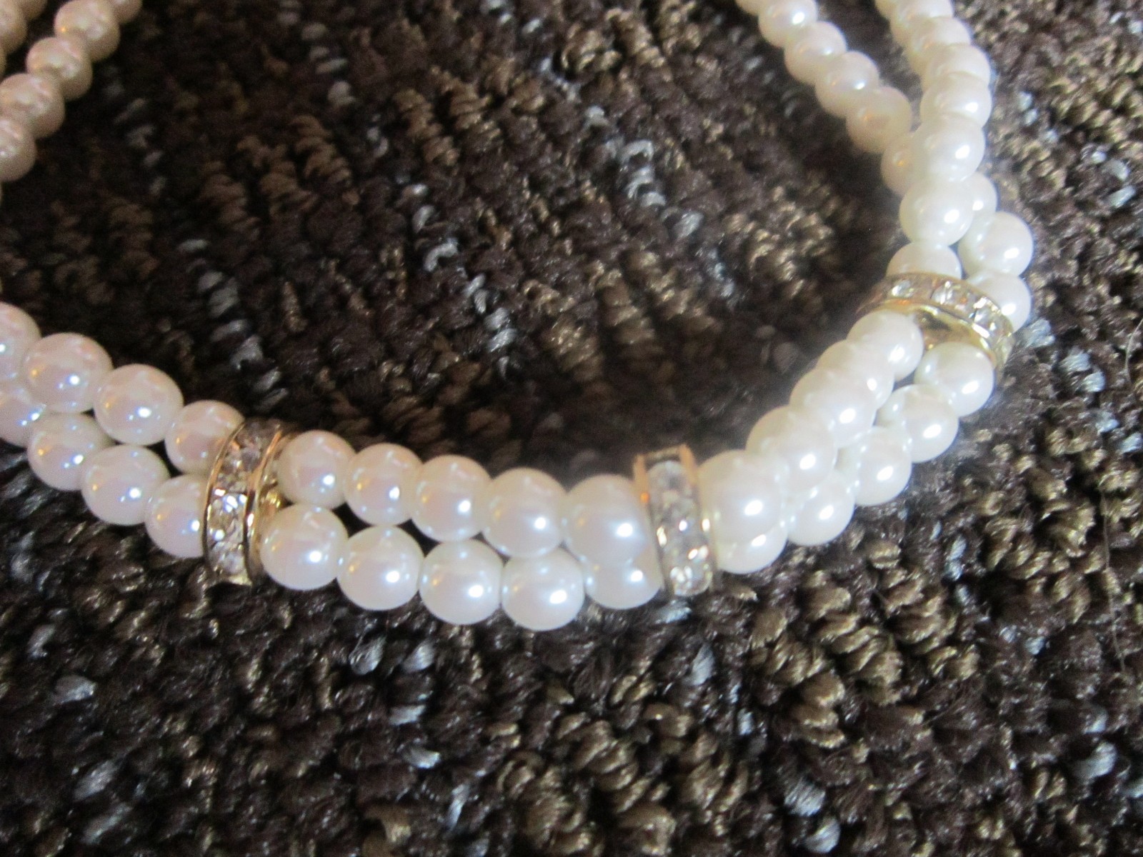 Faux Pearl Rhinestone Choker Necklace & Bracelet Gold tone Trim Elegant VTG