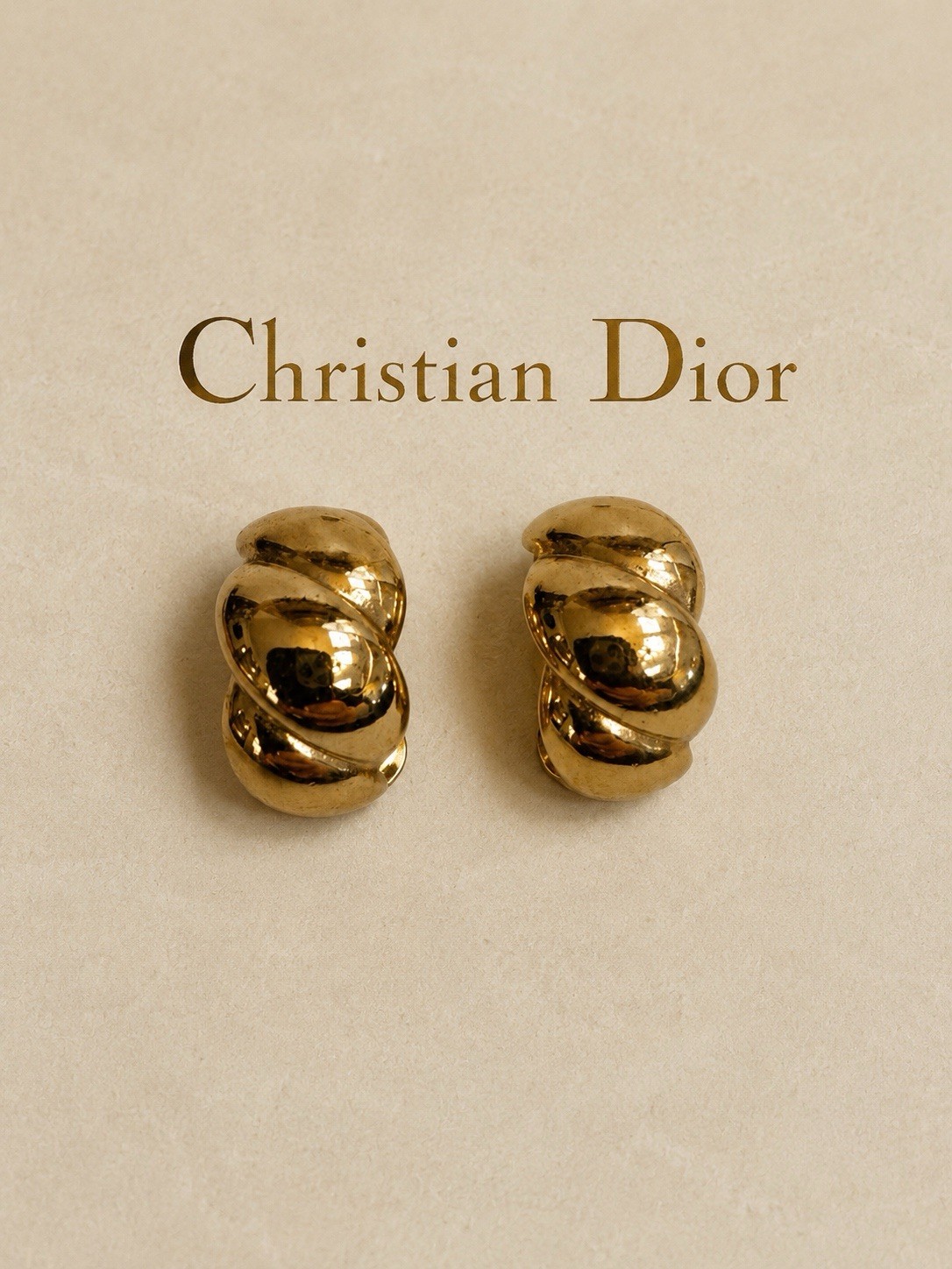 Vintage Christian Dior Earrings Clip On Gold Tone Signed