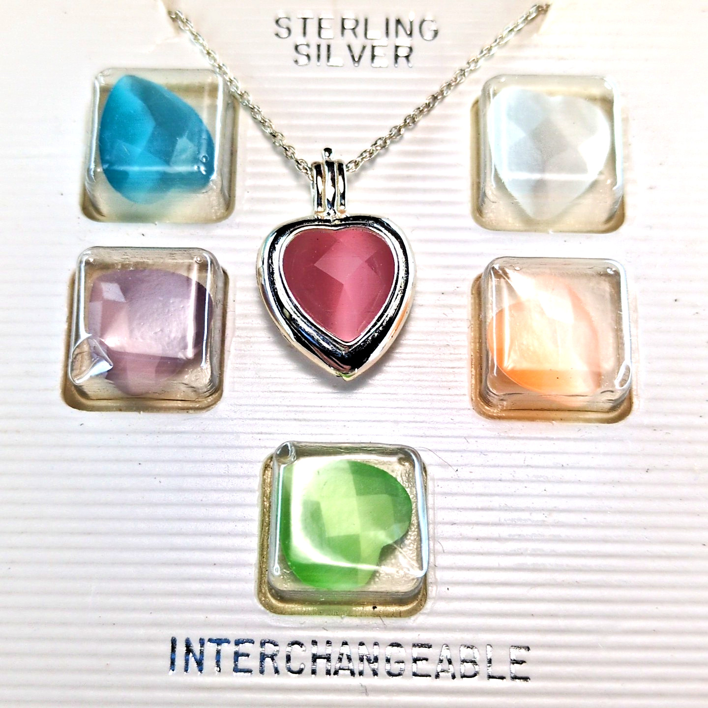 Vintage Sterling Silver 6 Color Interchangeable Heart Necklace Set Retail $50