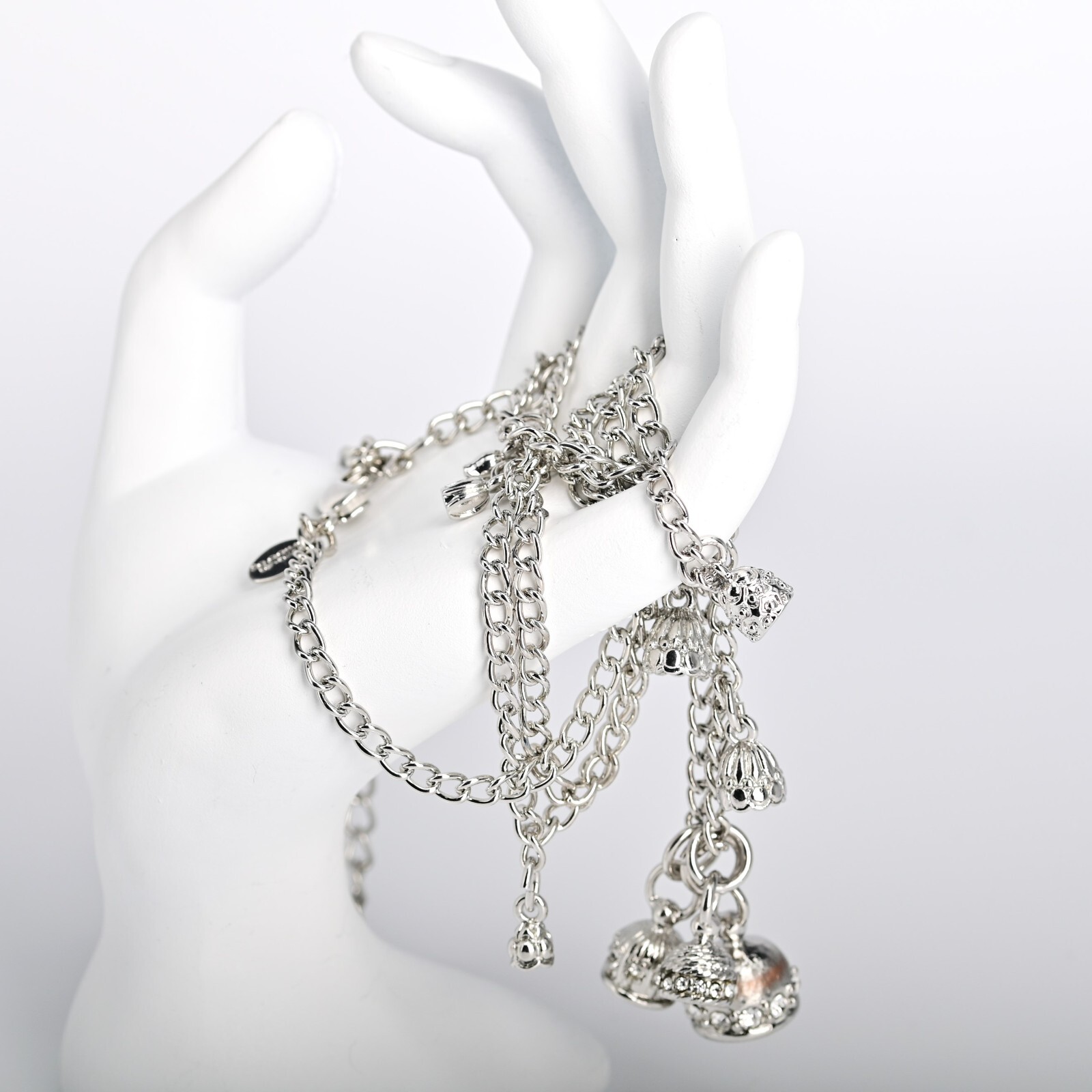 CHICOS Original Vintage Signed Silver Tassell Charm Drop Pendant Estate Necklace