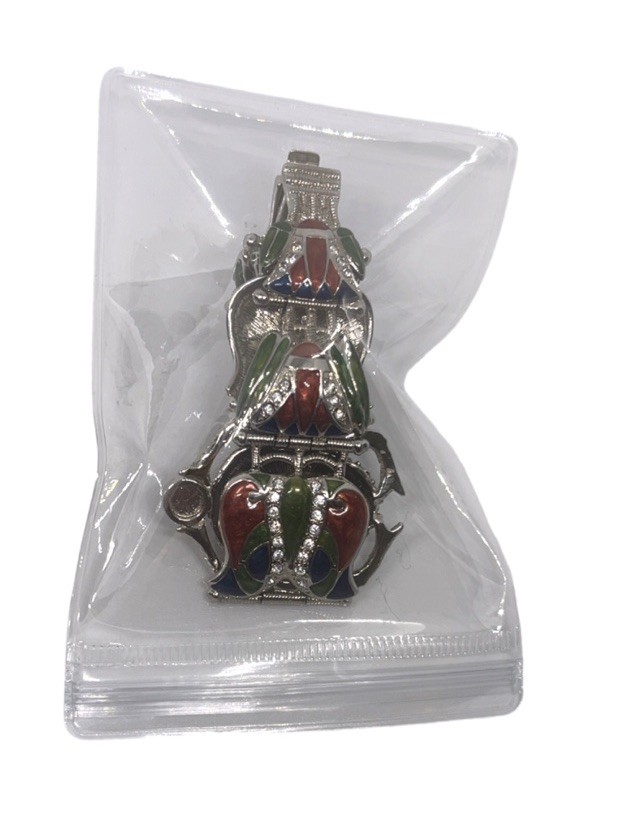 Vintage Signed EDGAR BEREBI Cleopatra Scarab Enamel & Crystal Link Bracelet 7.5”