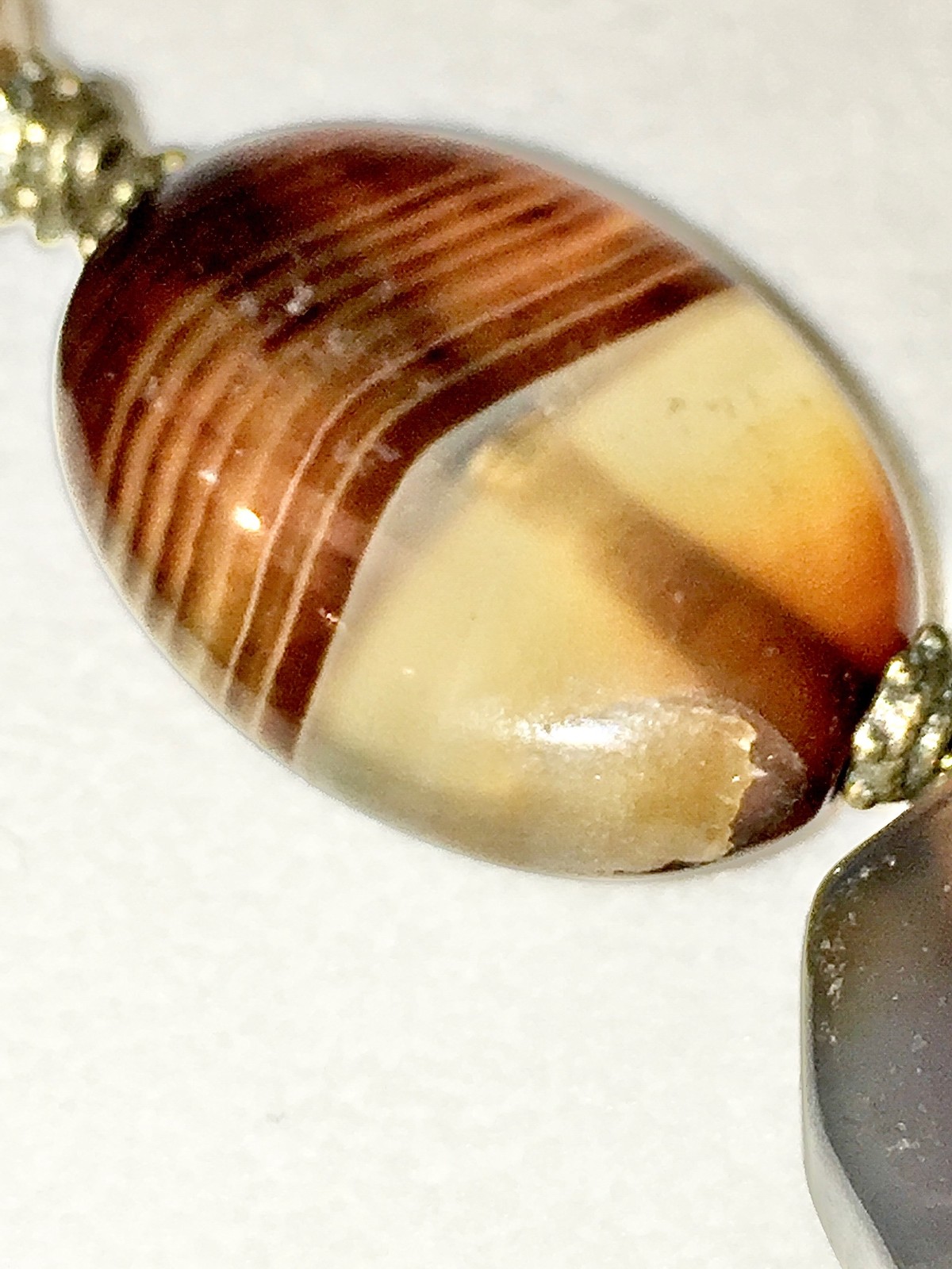 Antique Scottish Banded Agate Necklace Natural Stone Victorian Vtg Antique 22”