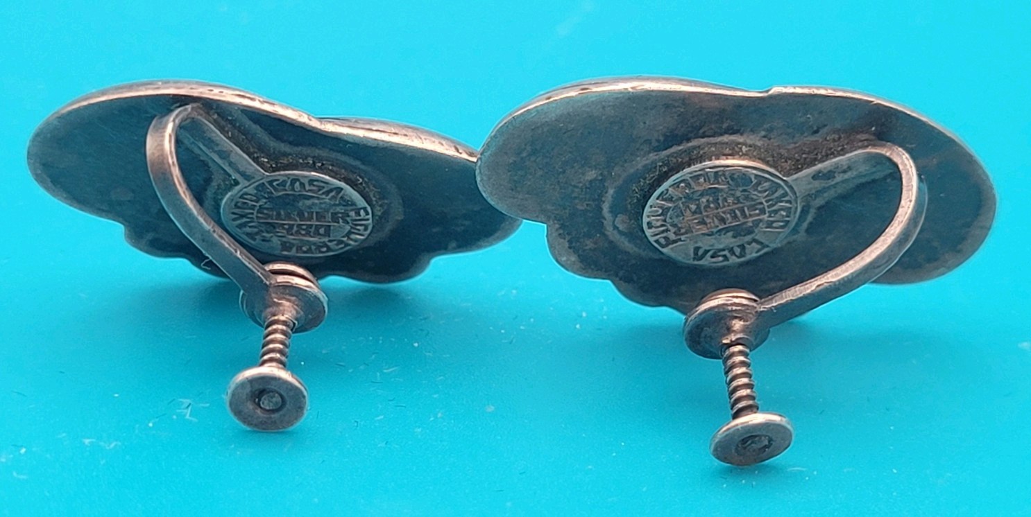 Rare Vintage Casa Figueroa Taxco Silver 980 Screw Back Earings 1930s-Early 1940s