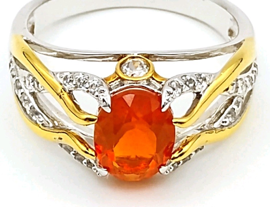 Victoria Wieck 925 Sterling Silver Mexican Fire Opal White Zircon Ring Size 10