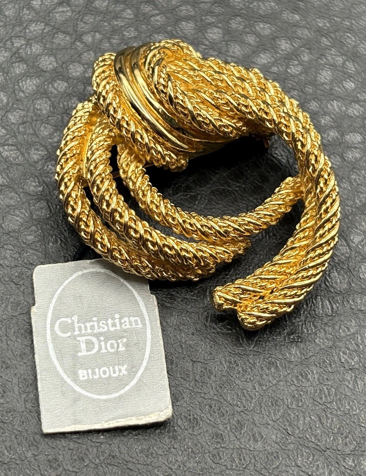 Christian Dior Grosse Designer Gold Tone Twisted Rope Brooch Vintage Bijoux Tag