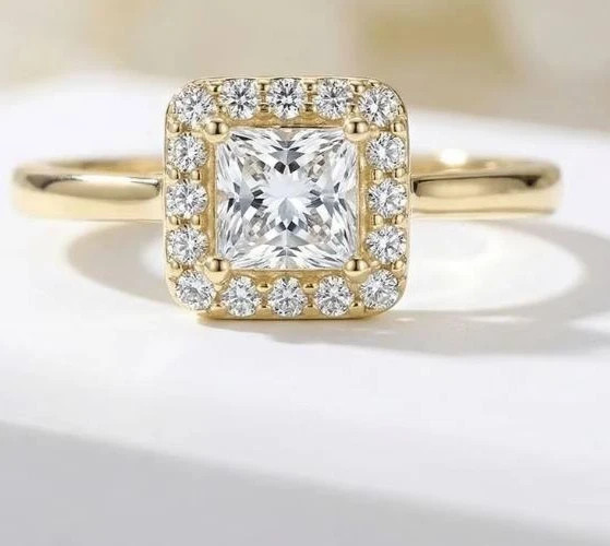 1.98TCW Princess & Round Cut White Moissanite Women’s Ring In 10K Yellow Gold FN