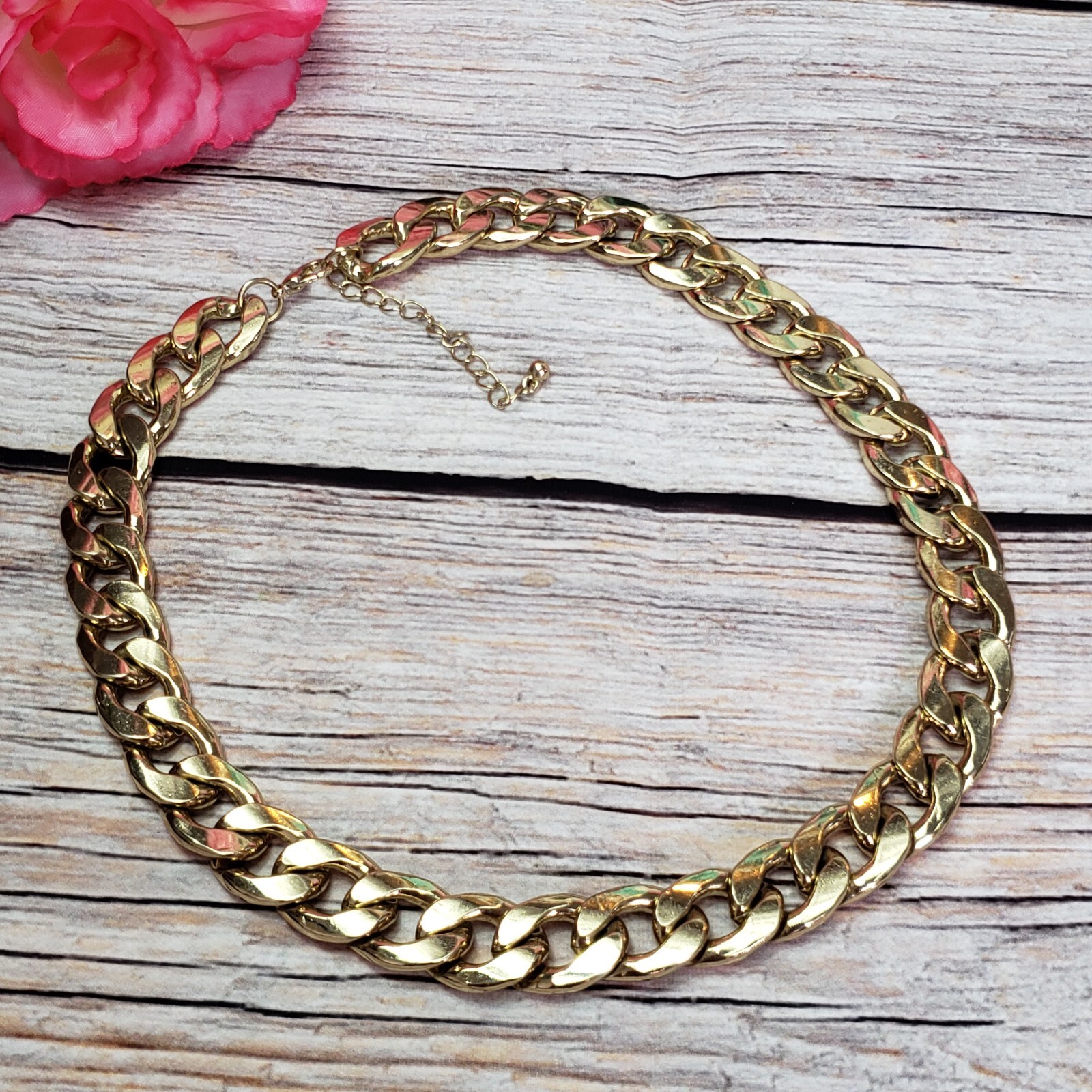 Trendy Large Enamel Cuban Link Chain Statement Necklace Chic Insta Collar