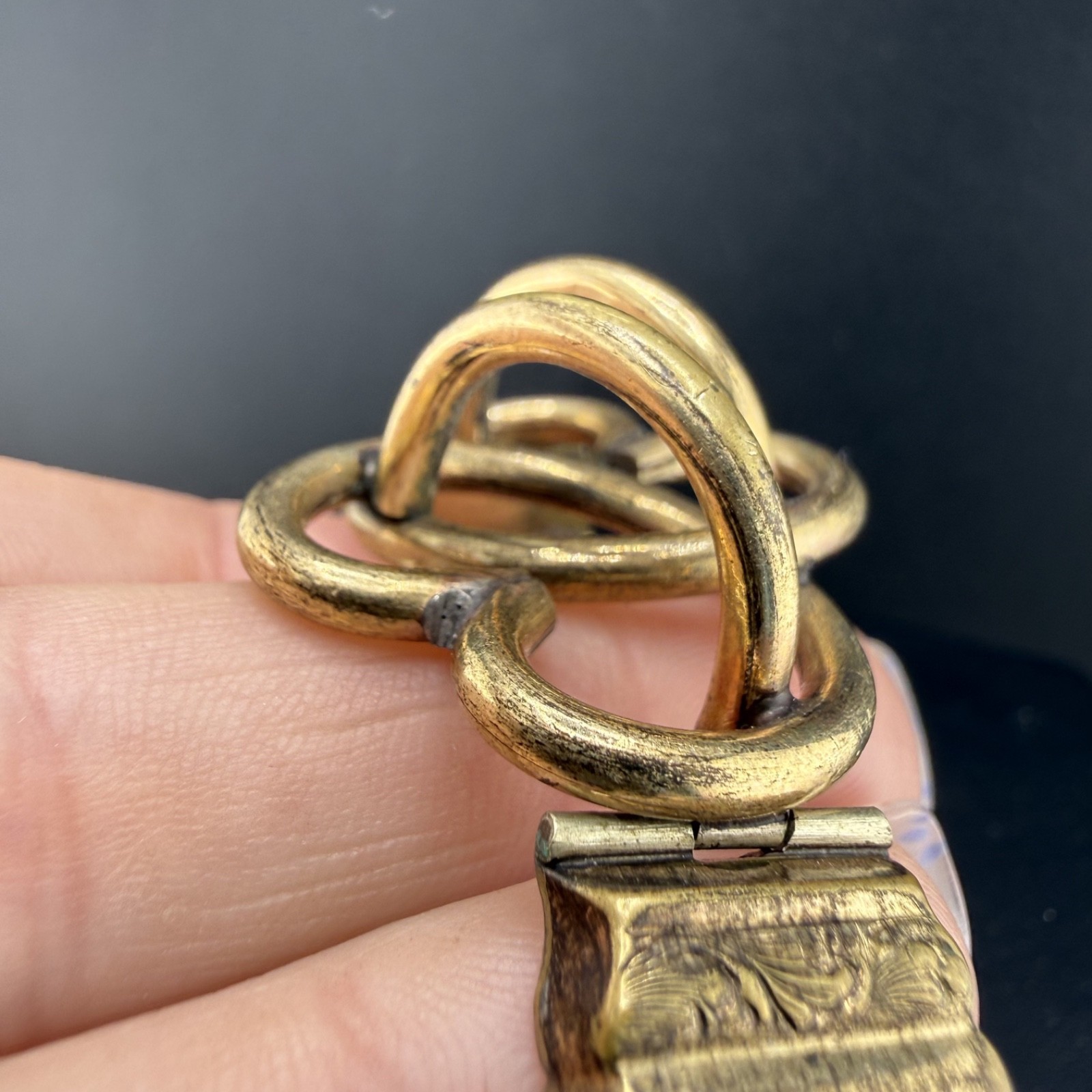 Vintage Victorian Mourning Bracelet Hair Band Woven Gold Tone 5.5”