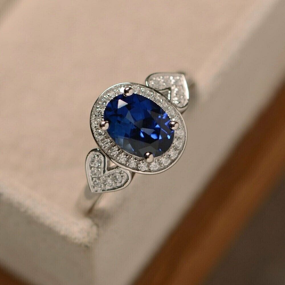 3.40 Ct Blue Sapphire Art Deco Antique Vintage Engagement Ring 925 Silver