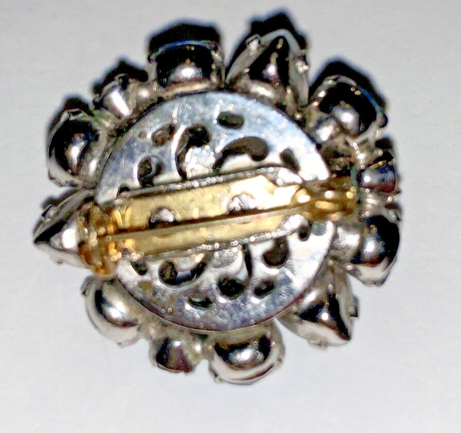 Silver Tone Faceted Purple and Blue Rhinestone Pin 3 White Oval Stones Brooch