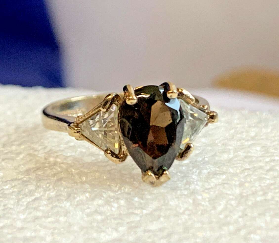 Vtg Sterling Silver Gold Vermeil Ring 3.9g Fine Jewelry Sz 6.75 Smoky Stone