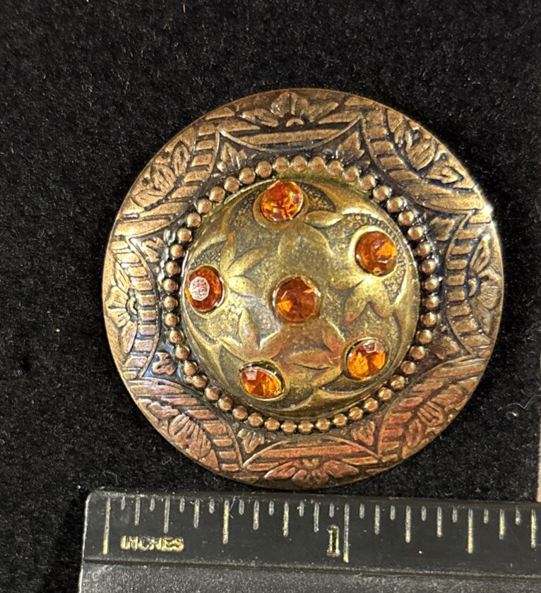 Vintage 1980s Orange Rhinestone Dome Statement Clip On Earrings Runway