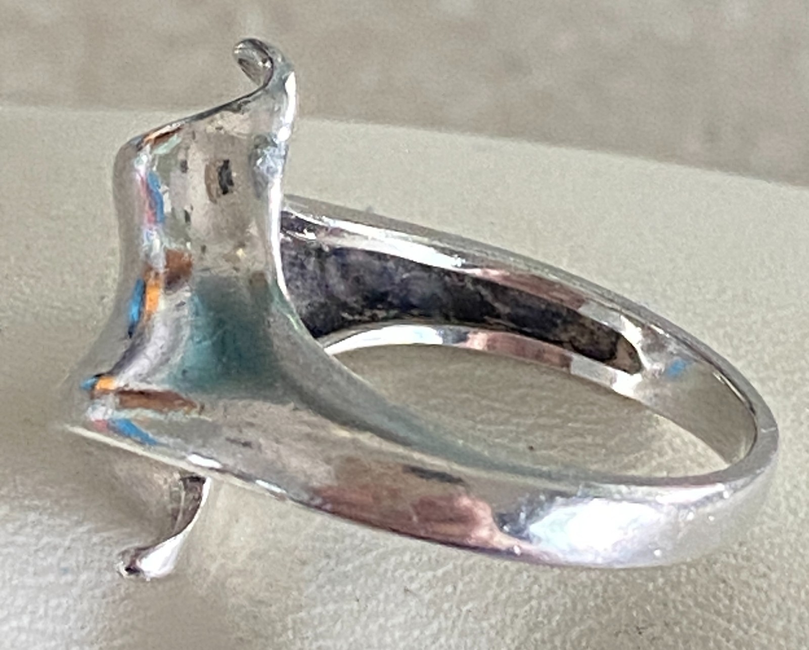 Vtg Modernist Ring Wave Abstract Statement Sterling Silver 925 Artisan Unique 7