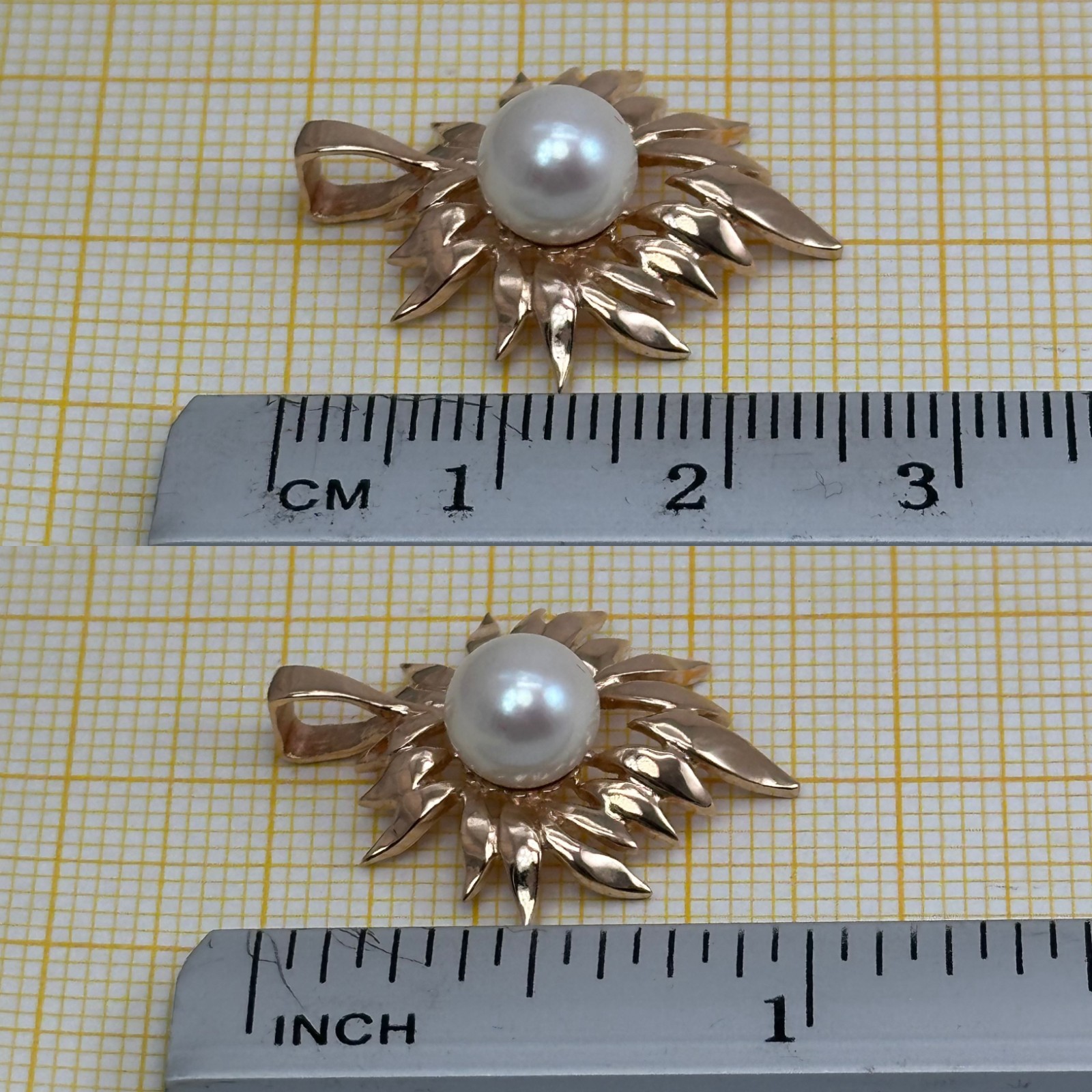 Vintage Original Soviet Rose Gold 583 14k Pendant With Cultured Pearl