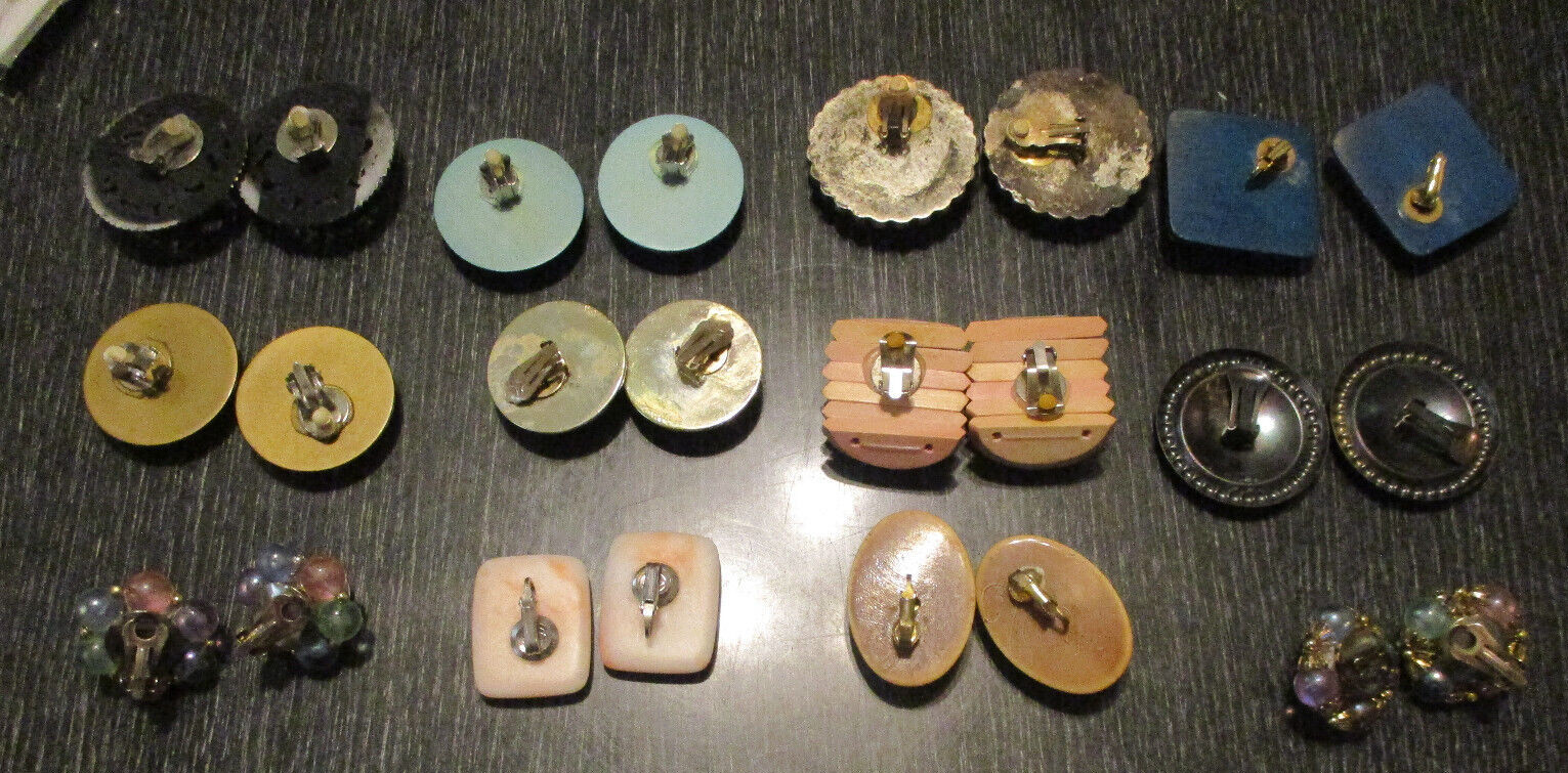 12 Vintage 80’s 90’s Clip On Earring Pairs Assorted Styles & Sizes Lot # 28