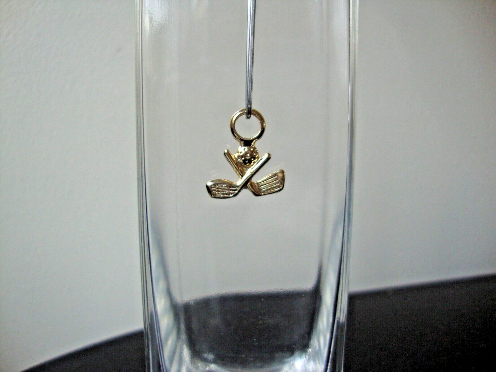 VINTAGE 1980s GOLF BALL & CLUBS INSIGNIA GOLD TONE SLIDE PENDANT